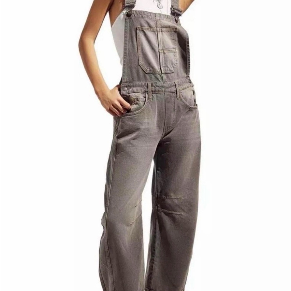 Free People Charcoal Denim Overalls